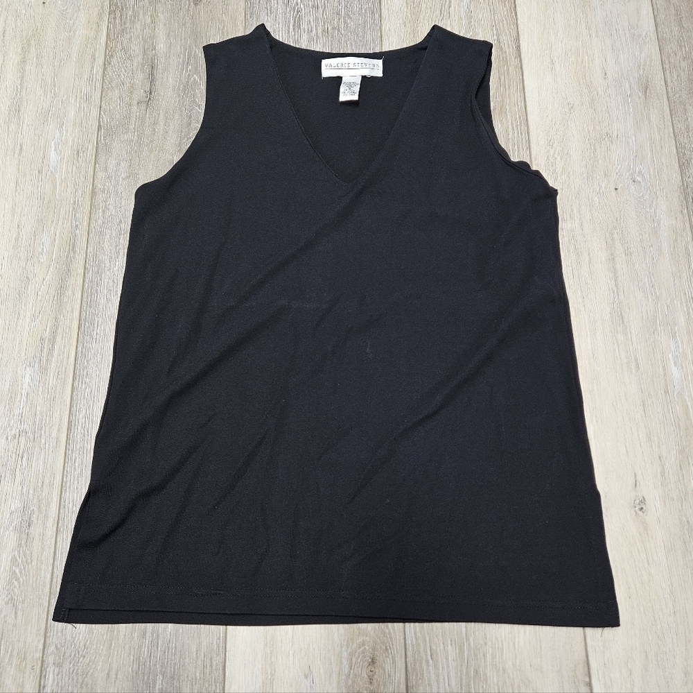 Valerie Stevens Sleeveless V Neck Blouse Top Black Women's Small Classic Basics